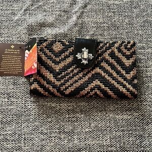 Patricia Nash Leather Natural/Black Woven Marene Wallet Bag Handbag Purse NWT